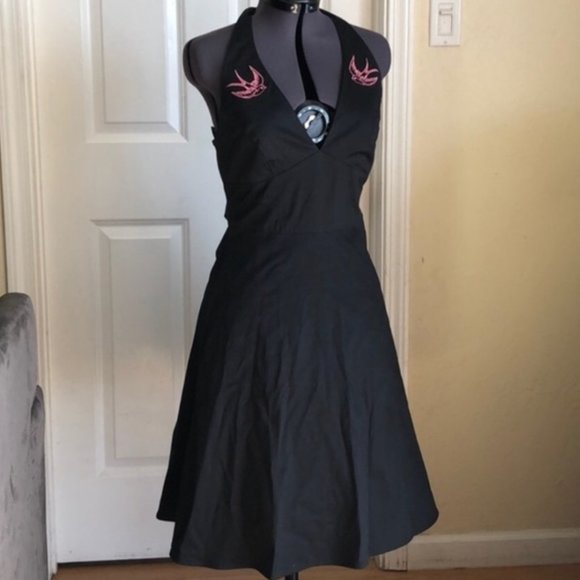 RockSteady Dresses & Skirts - Steady Swallow Halter Dress Black Pink 2XL NWT